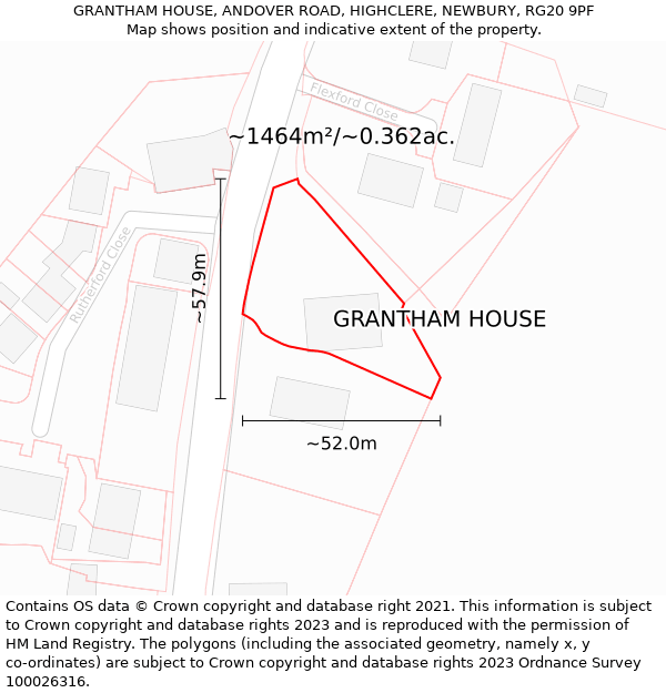 GRANTHAM HOUSE, ANDOVER ROAD, HIGHCLERE, NEWBURY, RG20 9PF: Plot and title map