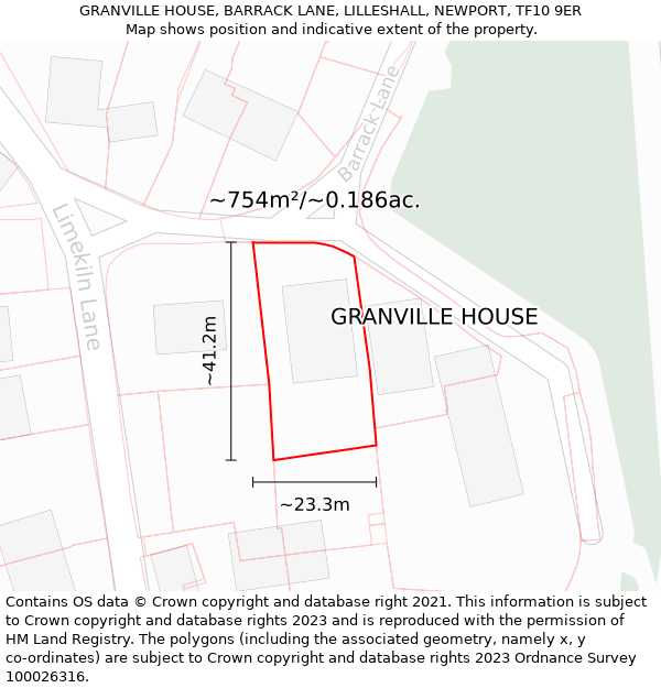 GRANVILLE HOUSE, BARRACK LANE, LILLESHALL, NEWPORT, TF10 9ER: Plot and title map
