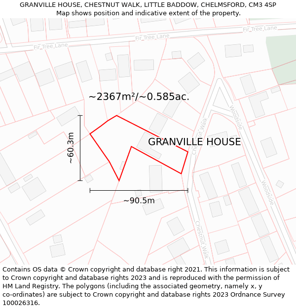 GRANVILLE HOUSE, CHESTNUT WALK, LITTLE BADDOW, CHELMSFORD, CM3 4SP: Plot and title map