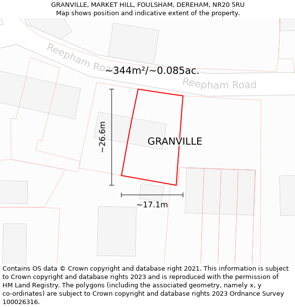 GRANVILLE, MARKET HILL, FOULSHAM, DEREHAM, NR20 5RU: Plot and title map