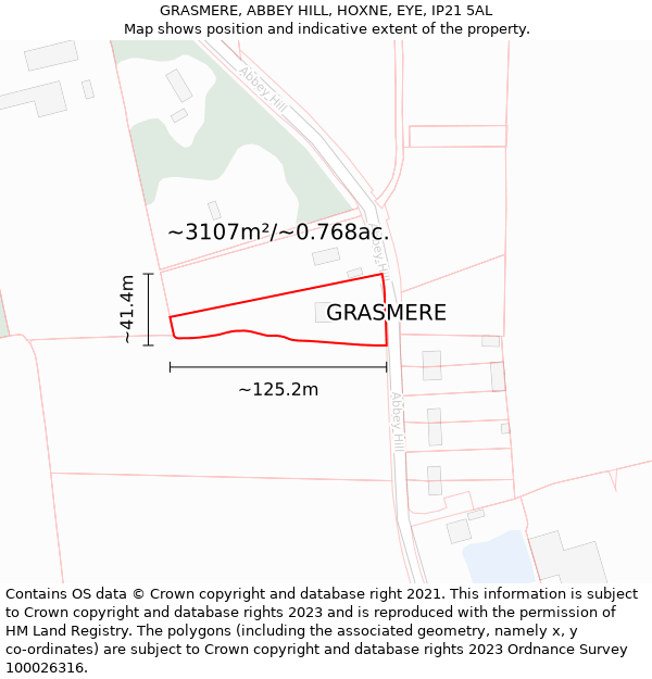 GRASMERE, ABBEY HILL, HOXNE, EYE, IP21 5AL: Plot and title map