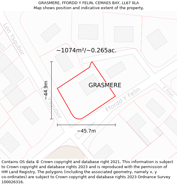 GRASMERE, FFORDD Y FELIN, CEMAES BAY, LL67 0LA: Plot and title map