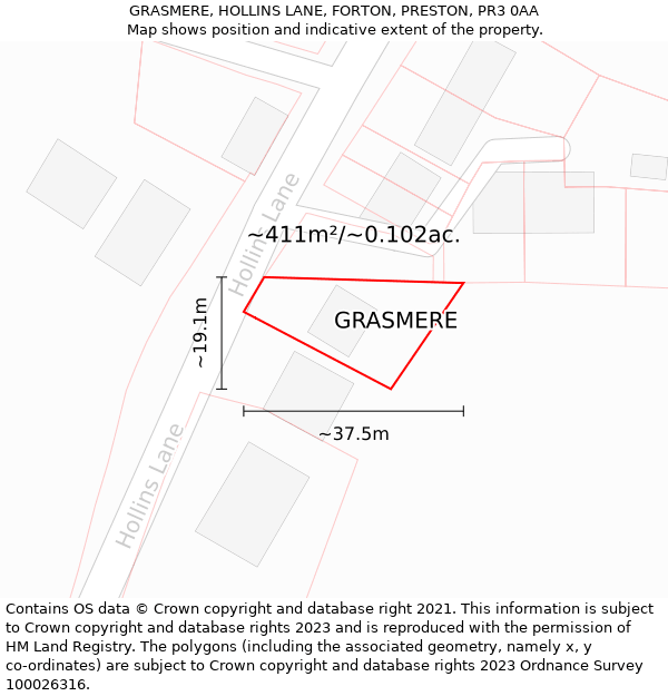GRASMERE, HOLLINS LANE, FORTON, PRESTON, PR3 0AA: Plot and title map