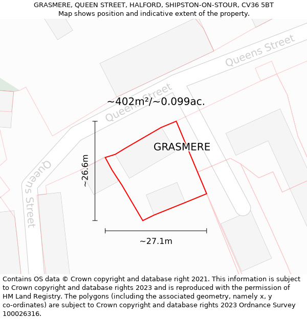 GRASMERE, QUEEN STREET, HALFORD, SHIPSTON-ON-STOUR, CV36 5BT: Plot and title map