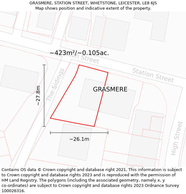 GRASMERE, STATION STREET, WHETSTONE, LEICESTER, LE8 6JS: Plot and title map