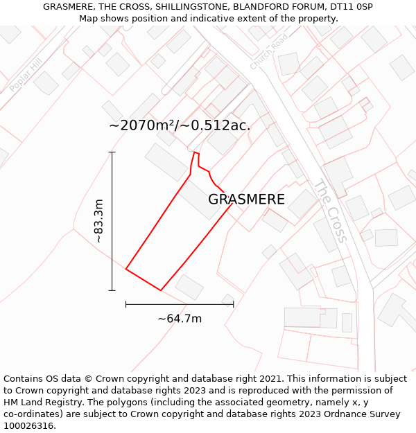 GRASMERE, THE CROSS, SHILLINGSTONE, BLANDFORD FORUM, DT11 0SP: Plot and title map