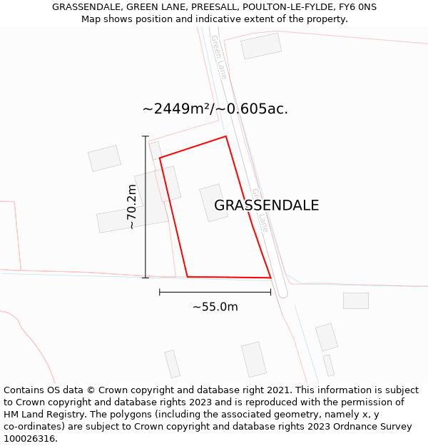 GRASSENDALE, GREEN LANE, PREESALL, POULTON-LE-FYLDE, FY6 0NS: Plot and title map