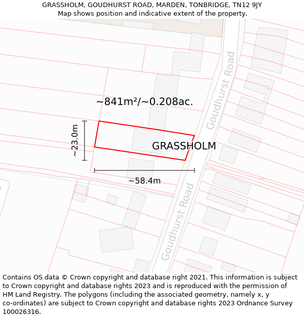 GRASSHOLM, GOUDHURST ROAD, MARDEN, TONBRIDGE, TN12 9JY: Plot and title map