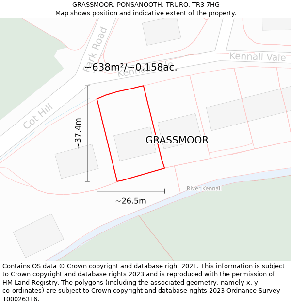 GRASSMOOR, PONSANOOTH, TRURO, TR3 7HG: Plot and title map