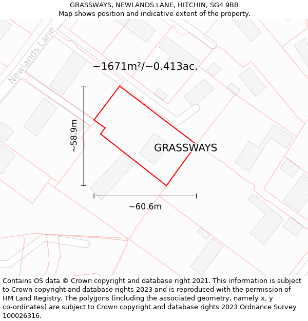 GRASSWAYS, NEWLANDS LANE, HITCHIN, SG4 9BB: Plot and title map