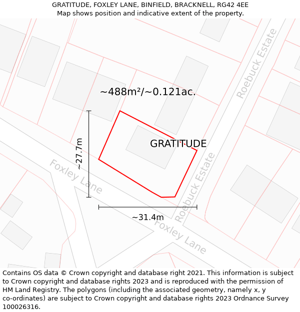 GRATITUDE, FOXLEY LANE, BINFIELD, BRACKNELL, RG42 4EE: Plot and title map