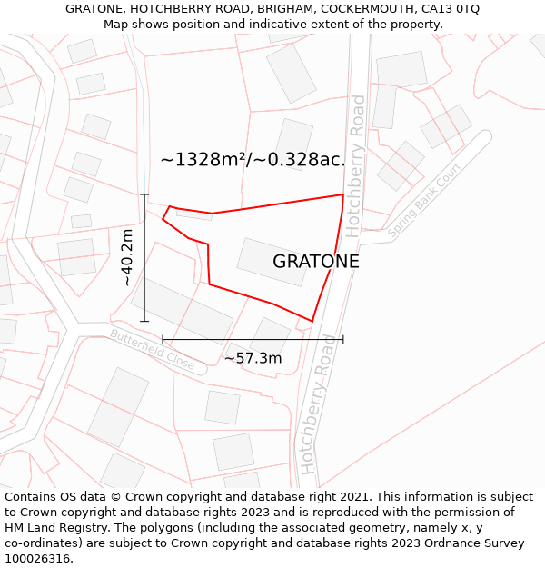 GRATONE, HOTCHBERRY ROAD, BRIGHAM, COCKERMOUTH, CA13 0TQ: Plot and title map