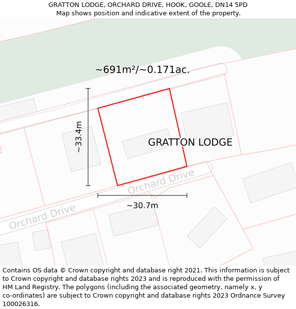 GRATTON LODGE, ORCHARD DRIVE, HOOK, GOOLE, DN14 5PD: Plot and title map
