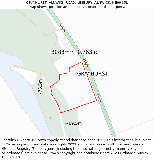 GRAYHURST, ALNWICK ROAD, LESBURY, ALNWICK, NE66 3PL: Plot and title map