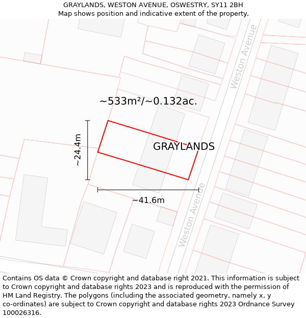 GRAYLANDS, WESTON AVENUE, OSWESTRY, SY11 2BH: Plot and title map