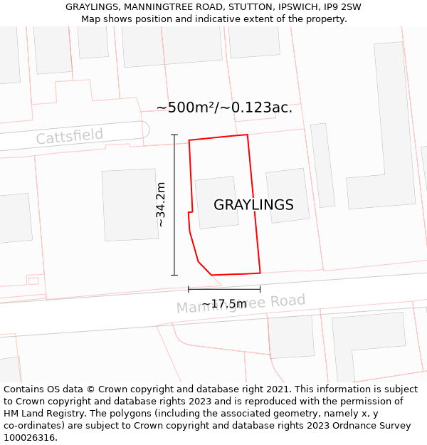 GRAYLINGS, MANNINGTREE ROAD, STUTTON, IPSWICH, IP9 2SW: Plot and title map