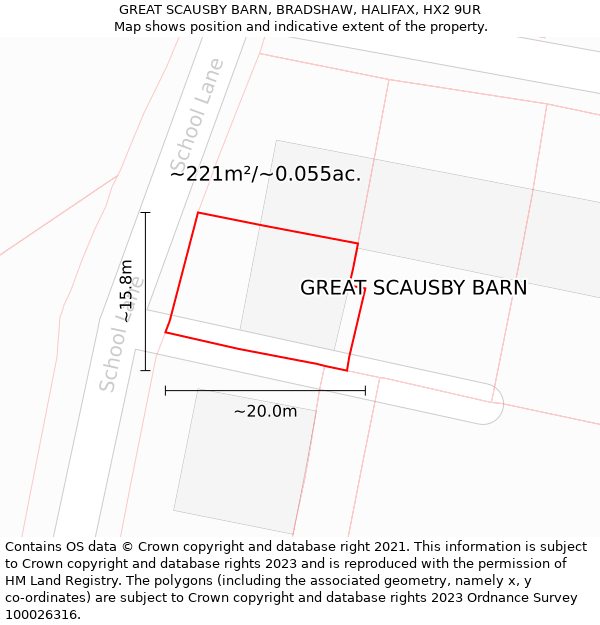 GREAT SCAUSBY BARN, BRADSHAW, HALIFAX, HX2 9UR: Plot and title map