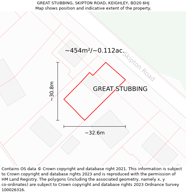 GREAT STUBBING, SKIPTON ROAD, KEIGHLEY, BD20 6HJ: Plot and title map