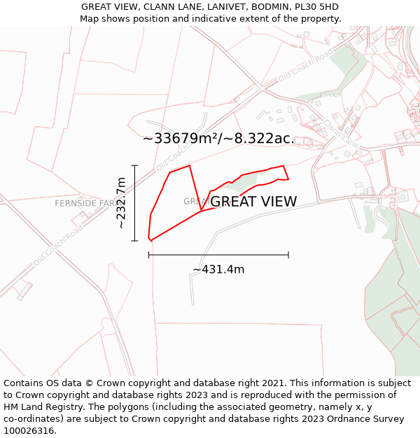 GREAT VIEW, CLANN LANE, LANIVET, BODMIN, PL30 5HD: Plot and title map