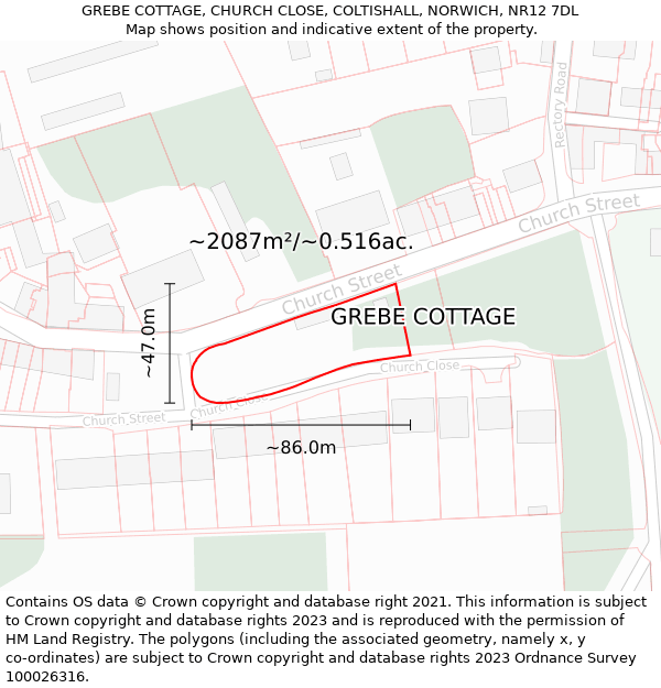 GREBE COTTAGE, CHURCH CLOSE, COLTISHALL, NORWICH, NR12 7DL: Plot and title map