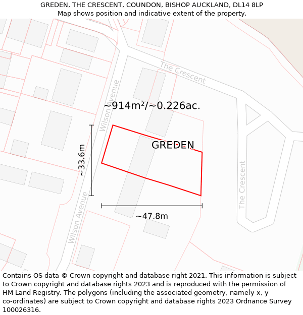 GREDEN, THE CRESCENT, COUNDON, BISHOP AUCKLAND, DL14 8LP: Plot and title map