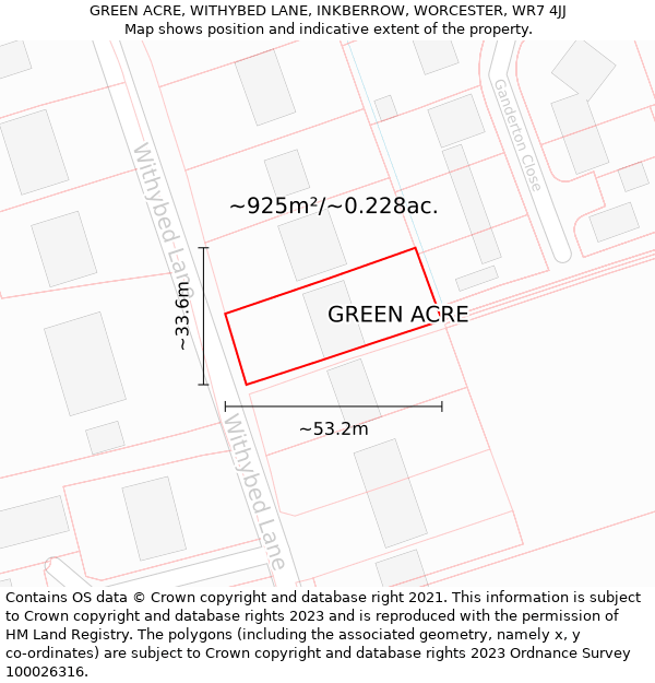 GREEN ACRE, WITHYBED LANE, INKBERROW, WORCESTER, WR7 4JJ: Plot and title map