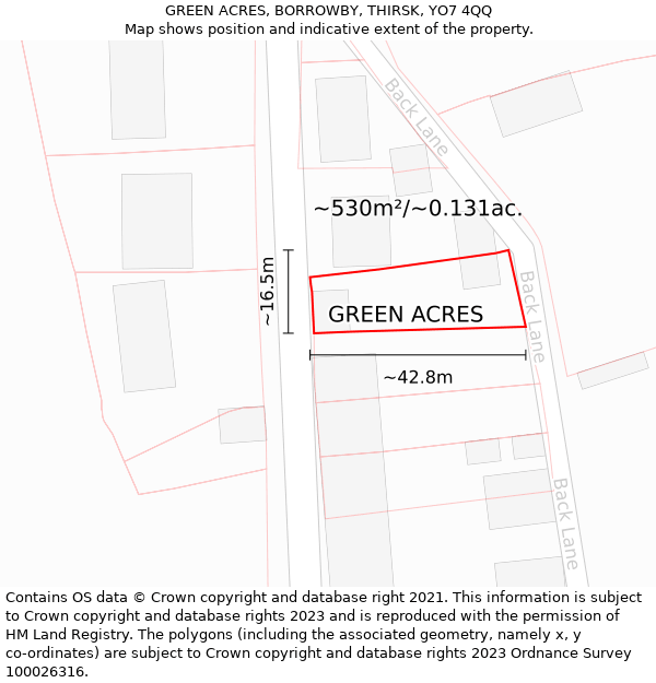 GREEN ACRES, BORROWBY, THIRSK, YO7 4QQ: Plot and title map