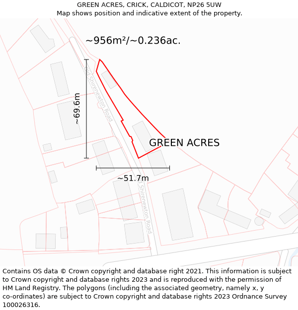 GREEN ACRES, CRICK, CALDICOT, NP26 5UW: Plot and title map