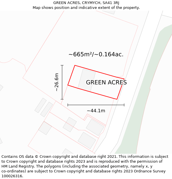 GREEN ACRES, CRYMYCH, SA41 3RJ: Plot and title map