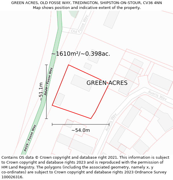 GREEN ACRES, OLD FOSSE WAY, TREDINGTON, SHIPSTON-ON-STOUR, CV36 4NN: Plot and title map