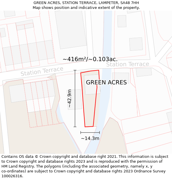 GREEN ACRES, STATION TERRACE, LAMPETER, SA48 7HH: Plot and title map