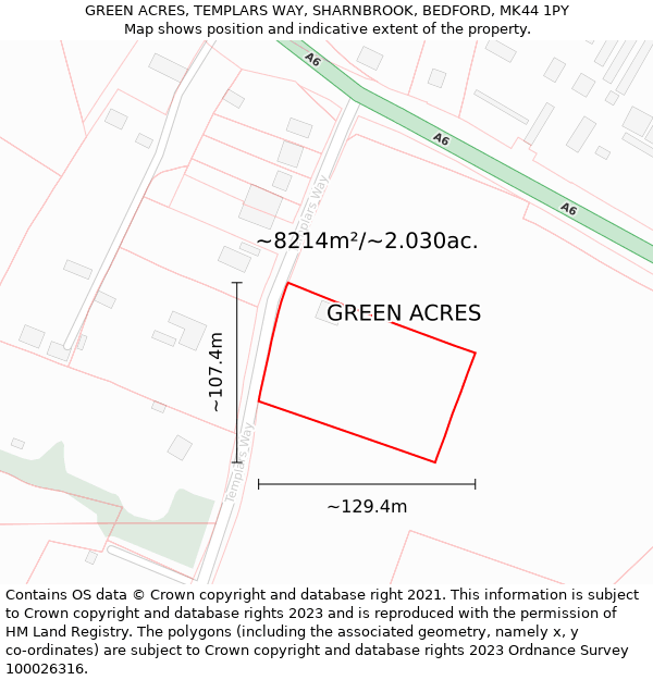 GREEN ACRES, TEMPLARS WAY, SHARNBROOK, BEDFORD, MK44 1PY: Plot and title map