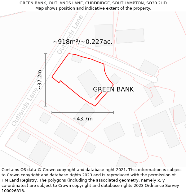 GREEN BANK, OUTLANDS LANE, CURDRIDGE, SOUTHAMPTON, SO30 2HD: Plot and title map