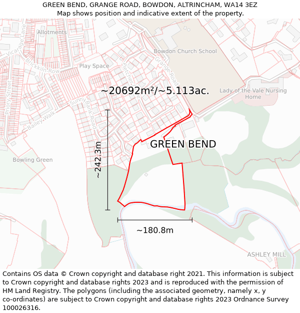 GREEN BEND, GRANGE ROAD, BOWDON, ALTRINCHAM, WA14 3EZ: Plot and title map