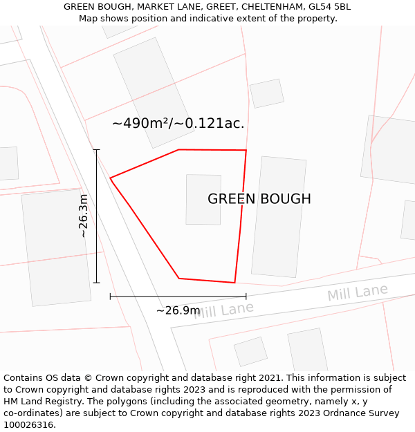 GREEN BOUGH, MARKET LANE, GREET, CHELTENHAM, GL54 5BL: Plot and title map