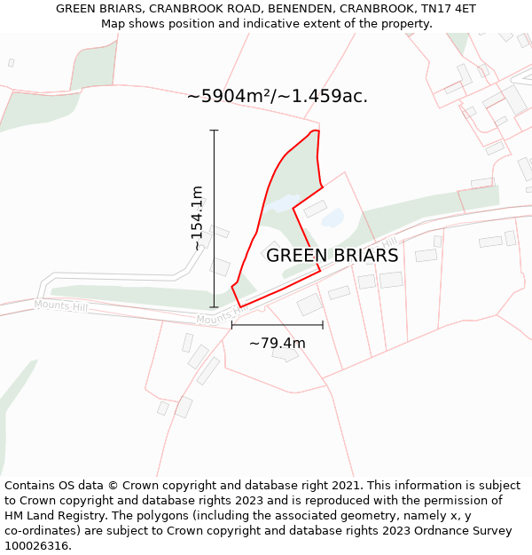 GREEN BRIARS, CRANBROOK ROAD, BENENDEN, CRANBROOK, TN17 4ET: Plot and title map