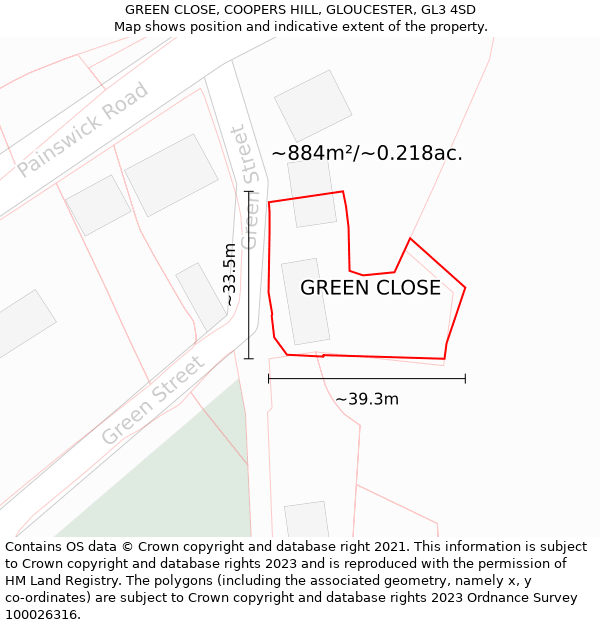 GREEN CLOSE, COOPERS HILL, GLOUCESTER, GL3 4SD: Plot and title map