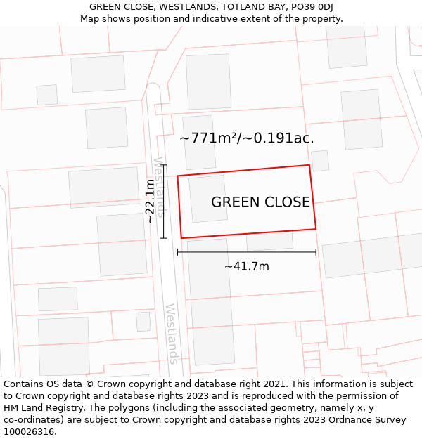 GREEN CLOSE, WESTLANDS, TOTLAND BAY, PO39 0DJ: Plot and title map