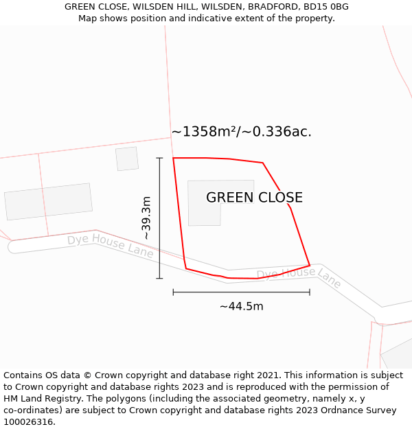 GREEN CLOSE, WILSDEN HILL, WILSDEN, BRADFORD, BD15 0BG: Plot and title map
