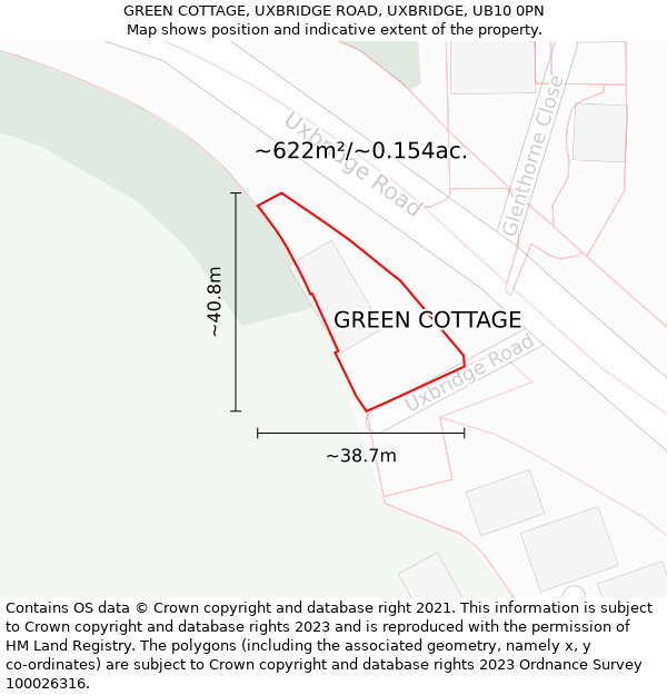 GREEN COTTAGE, UXBRIDGE ROAD, UXBRIDGE, UB10 0PN: Plot and title map