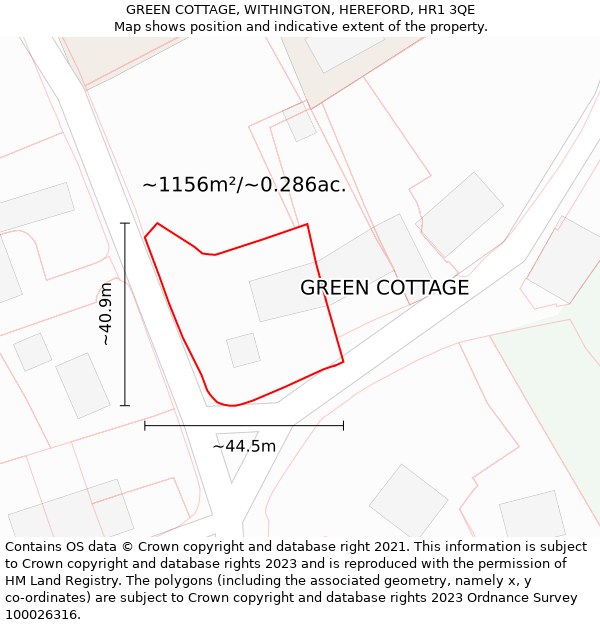 GREEN COTTAGE, WITHINGTON, HEREFORD, HR1 3QE: Plot and title map
