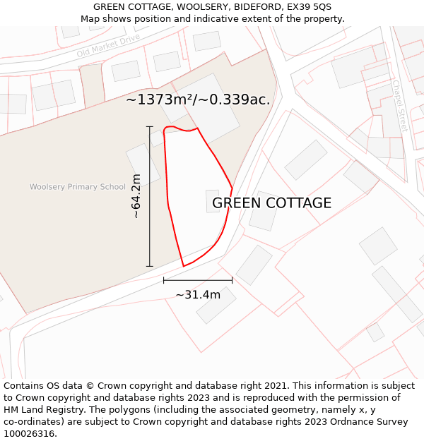 GREEN COTTAGE, WOOLSERY, BIDEFORD, EX39 5QS: Plot and title map