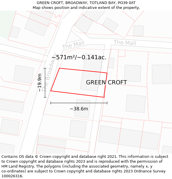 GREEN CROFT, BROADWAY, TOTLAND BAY, PO39 0AT: Plot and title map