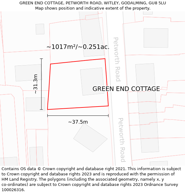 GREEN END COTTAGE, PETWORTH ROAD, WITLEY, GODALMING, GU8 5LU: Plot and title map