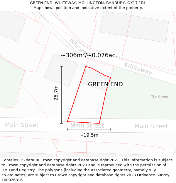 GREEN END, WHITEWAY, MOLLINGTON, BANBURY, OX17 1BL: Plot and title map