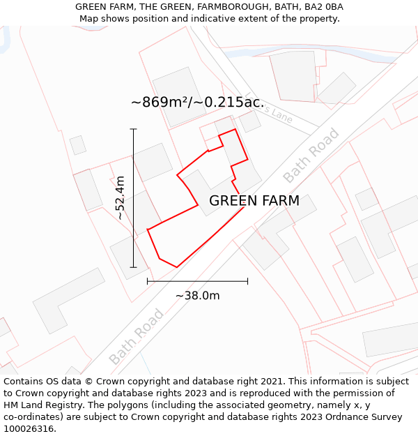 GREEN FARM, THE GREEN, FARMBOROUGH, BATH, BA2 0BA: Plot and title map