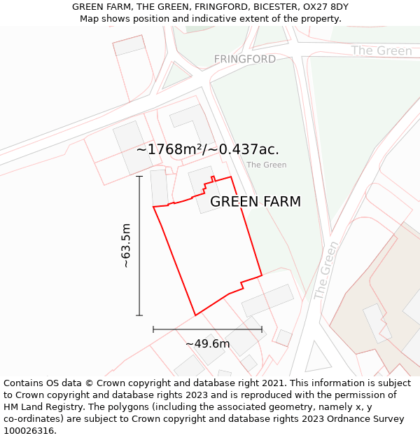 GREEN FARM, THE GREEN, FRINGFORD, BICESTER, OX27 8DY: Plot and title map