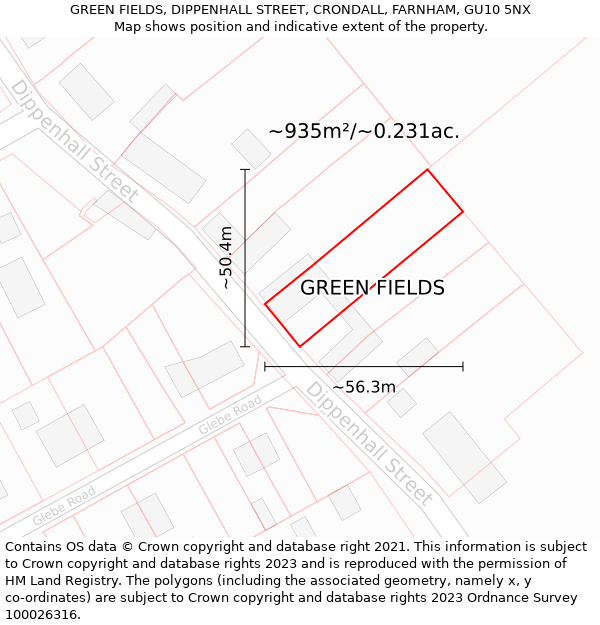 GREEN FIELDS, DIPPENHALL STREET, CRONDALL, FARNHAM, GU10 5NX: Plot and title map