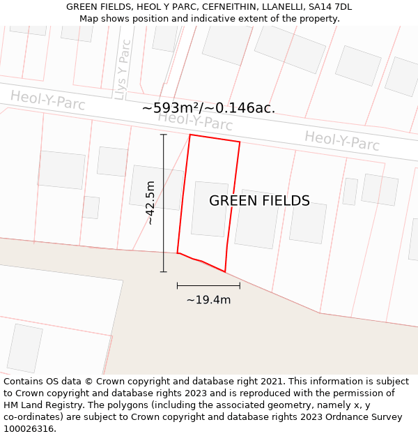 GREEN FIELDS, HEOL Y PARC, CEFNEITHIN, LLANELLI, SA14 7DL: Plot and title map