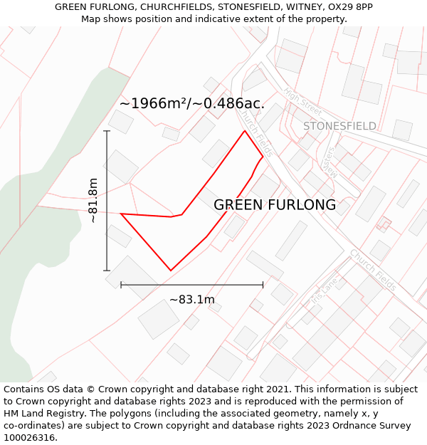 GREEN FURLONG, CHURCHFIELDS, STONESFIELD, WITNEY, OX29 8PP: Plot and title map